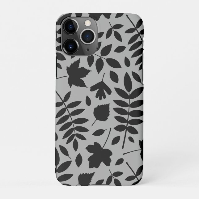 Coque iPhone Feuilles tombés Lg Motif noir sur gris (Dos)