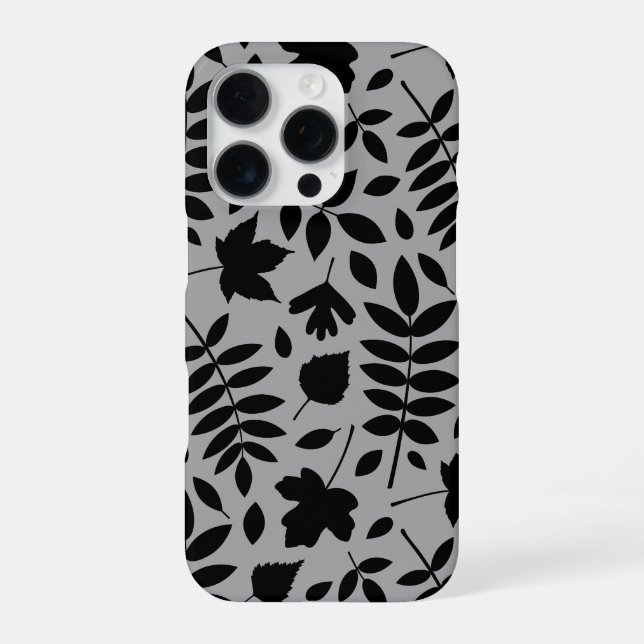 Coque iPhone Feuilles tombés Lg Motif noir sur gris (Verso)