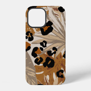 Coque iPhone 12 Feuilles tropicales abstraites et camouflage léopa