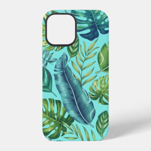 Coque iPhone 12 Feuilles tropicales de palmier, bananier et monste