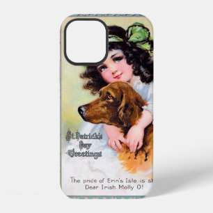 Coque iPhone 12 Fille avec chien Setter Irlandais, jour de la Sain