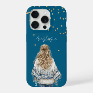 Fille Blonde Sweat Bleu Confettis Dorés