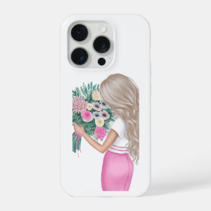 Fille de mode chic tenant un bouquet floral rose
