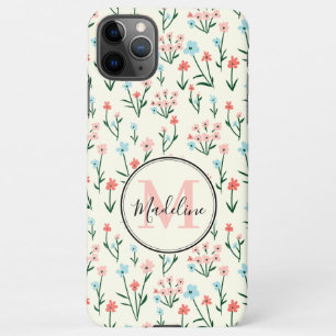 Coque iPhone 11Pro Max Fille rose bleu Fleurs Motif Élégant Monogramme