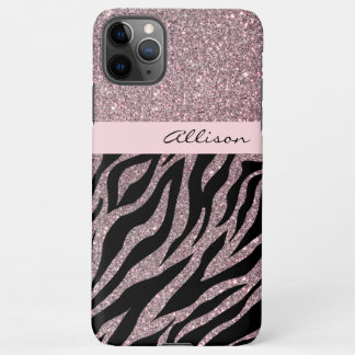 Coque iPhone 11Pro Max Fille rose Nom personnalisé Zebra Imprimer Rose Or