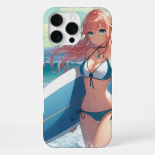 Coque iPhone 16 Pro Max Fille surfeuse d'anime côtier/nautique/tropical
