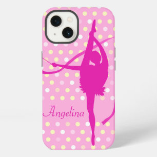 Etui iPhone 13 Filles enfants nommées gymnaste pois rose