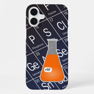 Coque iPhone 16 Plus Fiole Erlenmeyer orange (avec initiales) Chimie