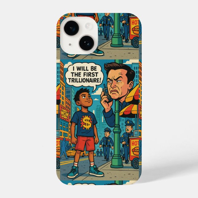 Coque iPhone First Trillionaire" Motivational Comic-Style  (Verso)