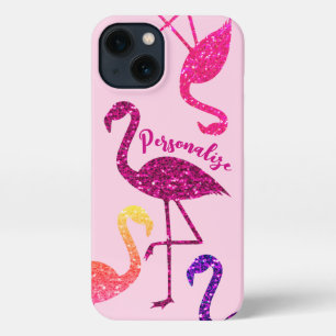 Etui iPhone 13 Flamant rose paillettes scintillent Personnaliser