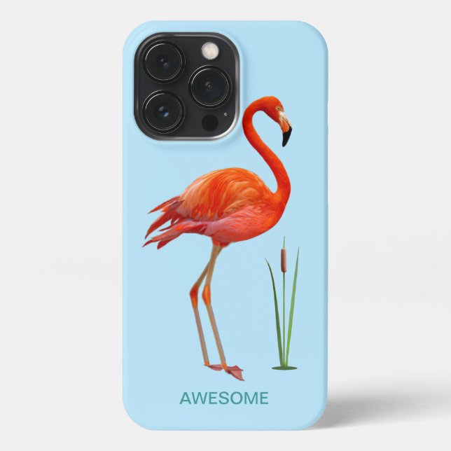 Coque iPhone Flamant rose sur fond bleu clair (Verso)