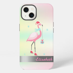 Etui iPhone 13 Flamants rose chapeau de Père Noël holographique