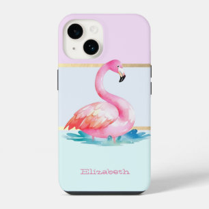 Coque Pour iPhone 14 Flamants roses pastel moderne rayé