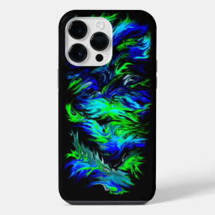 Coque Pour Pour iPhone 14 Pro Max Flammes Bleues Vertes de Style Arc-en-Ciel