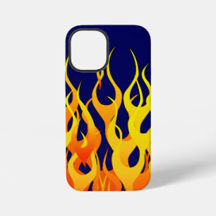Coque iPhone 12 Mini Flammes de course classique sur fond bleu marine