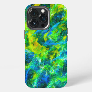 Etui iPhone 13 Pro Flammes Vertes et Bleues Abstraites