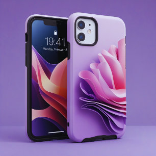 Coque iPhone 12 Mini Fleur 3D rose et violette – Design abstrait élégan