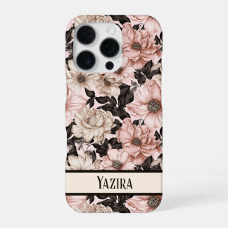 Coque iPhone 16 Pro Fleur botanique vintage rose