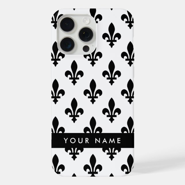 Coque iPhone Fleur de Lis, Black on White, Black, Your Name (Verso)