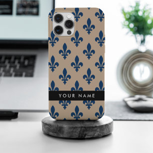 Fleur de Lis, Bleu Marine sur Beige, Royal, Votre 