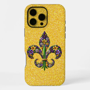 Coque iPhone 16 Pro Max Fleur de lis Floral Mardi Gras