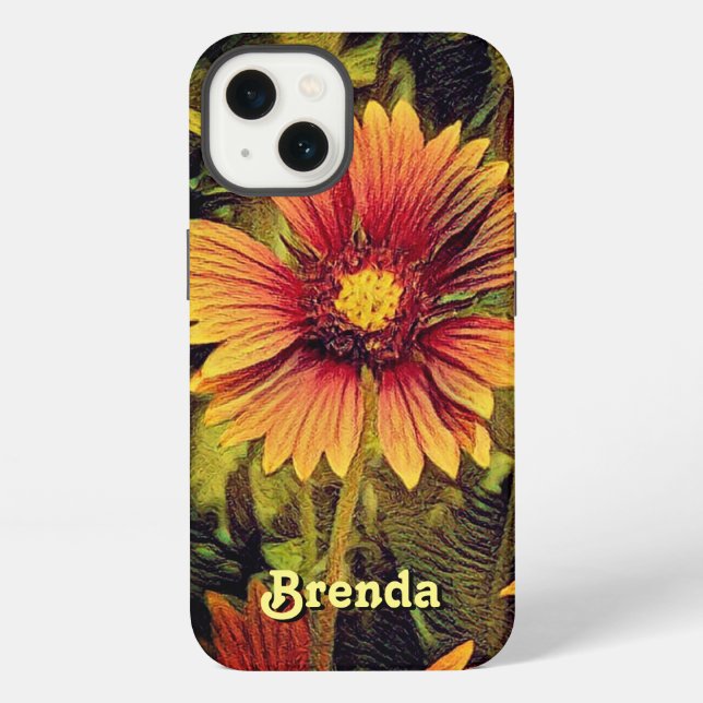 Coque iPhone Fleur de roue de feu Monogramme (Verso)