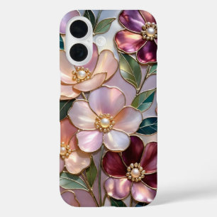 Coque iPhone Fleur Élégante Verre Teinté Rose Or