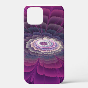 Coque iPhone 12 Fleur frappante abstraite fractale couleur rose
