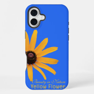 Coque iPhone 16 Plus Fleur jaune élégante personnalisée sur bleu royal
