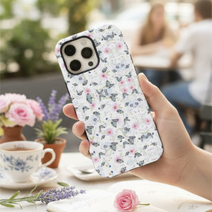 Coque iPhone 16 Pro Max Fleur rose élégante papillon bleu motif élégant