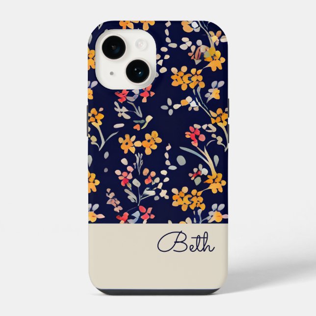 Coque iPhone Fleur sauvage personnalisé Jaune de la Marine (Verso)