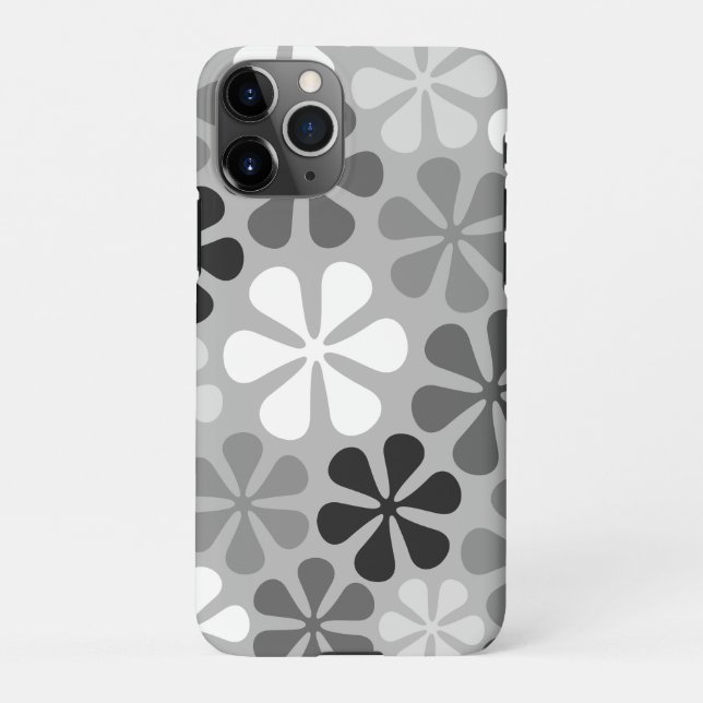 Coque iPhone Fleurs Abstraites Gris noir blanc (Dos)