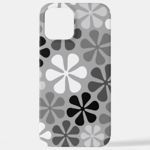 Coque iPhone 12 Pro Max Fleurs Abstraites Gris noir blanc