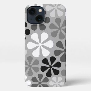 Etui iPhone 13 Fleurs Abstraites Gris noir blanc