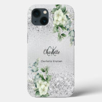 Fleurs blanches argentées monogramme nom euclayptu