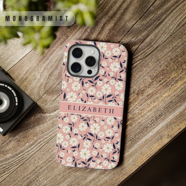 Coque iPhone Fleurs blanches florales roses personnalisables (Customizable Pink Peach Floral White Flowers iPhone Case)