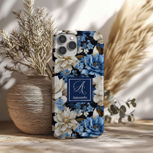 Coque iPhone Fleurs Bleu Nuit Opulentes Élégantes