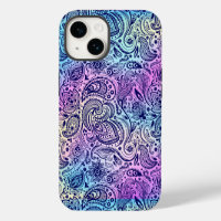 Fleurs bleues paisley sur fond iridescent