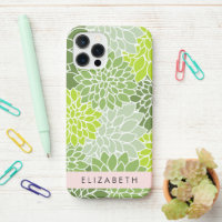 Fleurs Dahlia Vertes, Motif Floral, Votre Nom