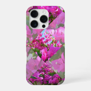 Coque iPhone 16 Pro Fleurs de Bougainvillée Rose Découpe Diamant,
