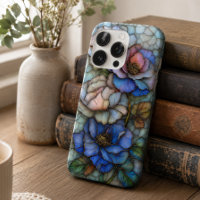 Fleurs élégantes en verre coloré bleu et violet