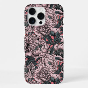 Coque iPhone 16 Pro Max Fleurs et moisissures de pivoines roses