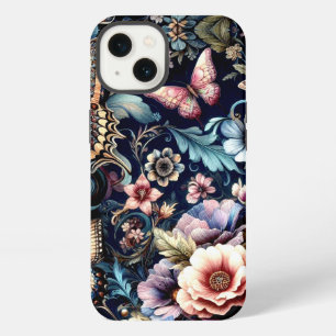 Etui iPhone 13 Fleurs et papillons de printemps antiques