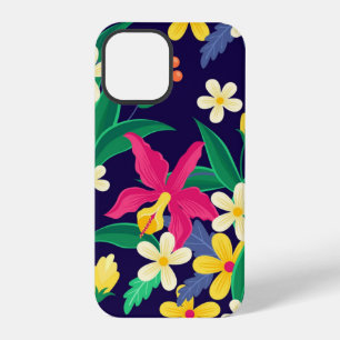Coque iPhone 12 Pro Fleurs Exotiques Colorées Et Motif Feuille-55667