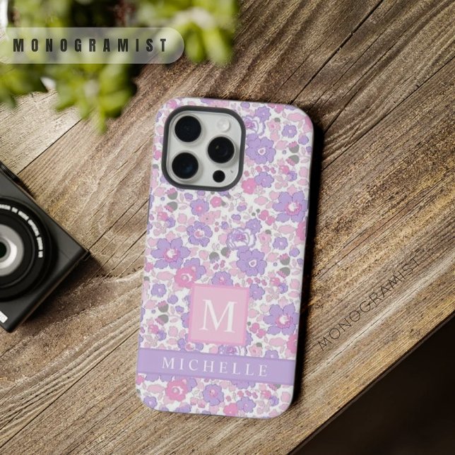 Coque iPhone Fleurs florales blanches pastel personnalisées (Custom Pastel Purple White Floral Pink Flowers iPhone Case)