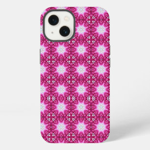 Etui iPhone 13 fleurs fractales roses motif mandala