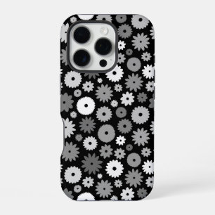 Coque iPhone 16 Pro Fleurs monochromes à motif répétitif