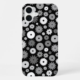 Coque iPhone 16 Plus Fleurs monochromes à motif répétitif