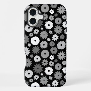 Coque iPhone 16 Plus Fleurs monochromes à motif répétitif