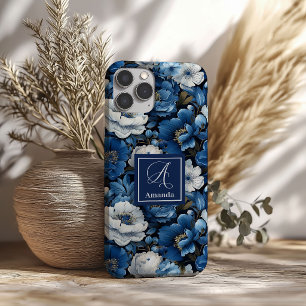 Coque iPhone Fleurs Navy Élégant Design Floral Ble